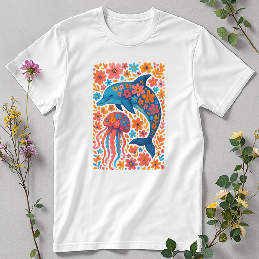 Ocean Whispers — Blooming Dolphin Tee