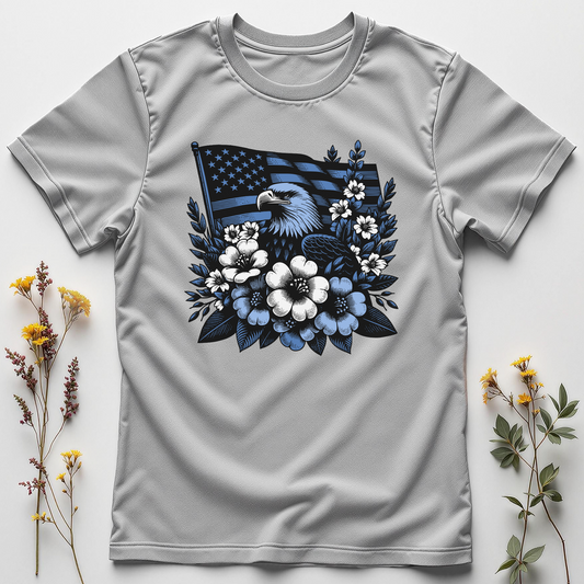 Patriotic T-Shirt with Flowers and Eagle