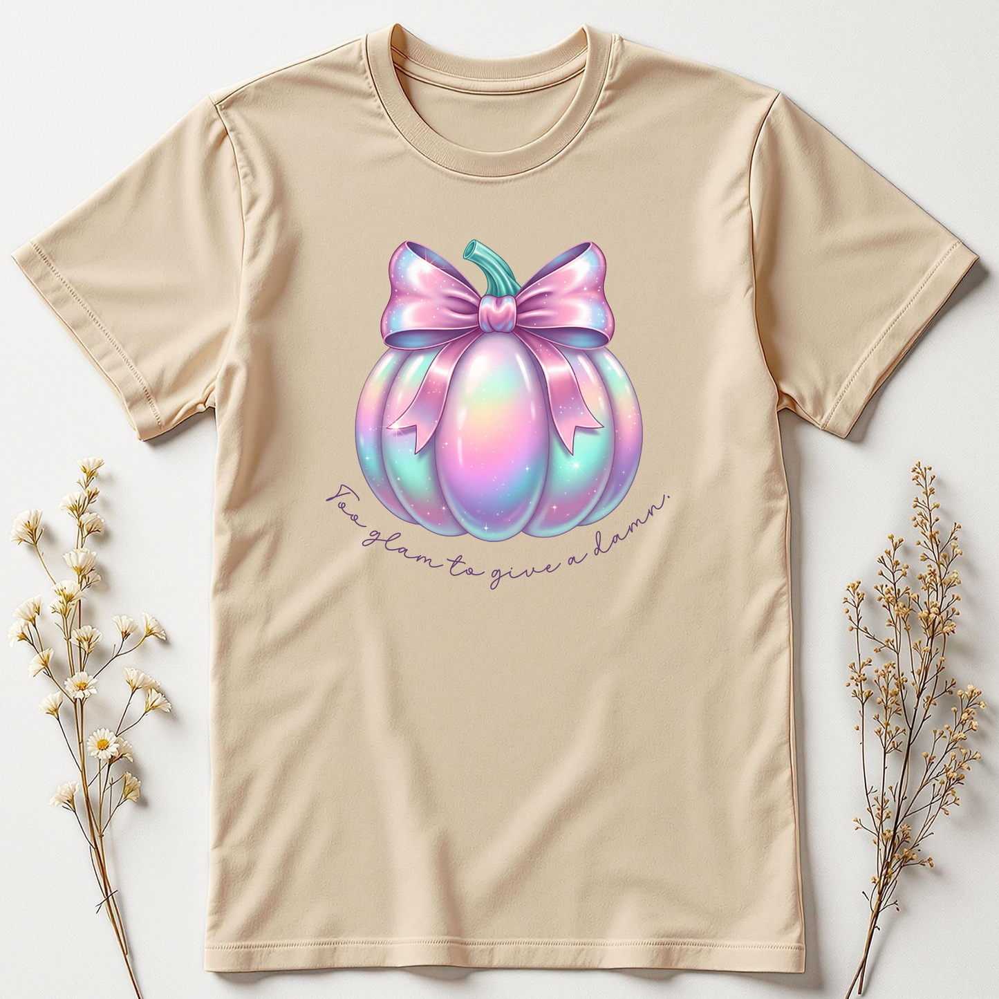 Too Glam To Give A Damn Tee - Glittering defiance wrapped in pumpkin perfection