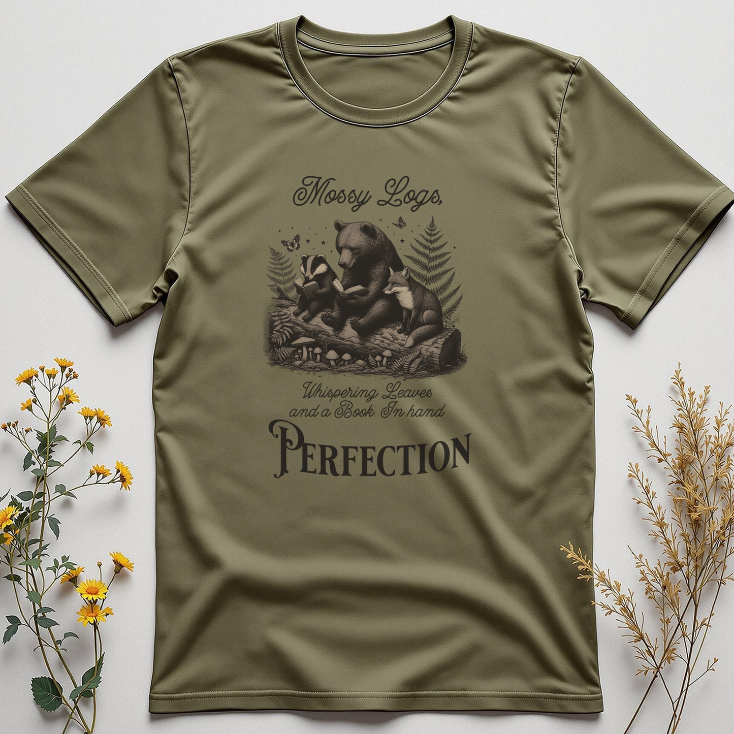 MOSSY LOGS, WHISPERING LEAVES, AND A BOOK IN HAND - PERFECTION TEE