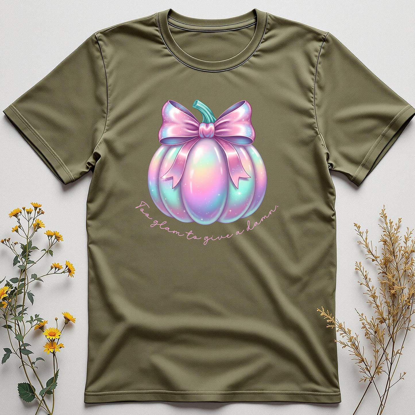Too Glam To Give A Damn Tee - Glittering defiance wrapped in pumpkin perfection