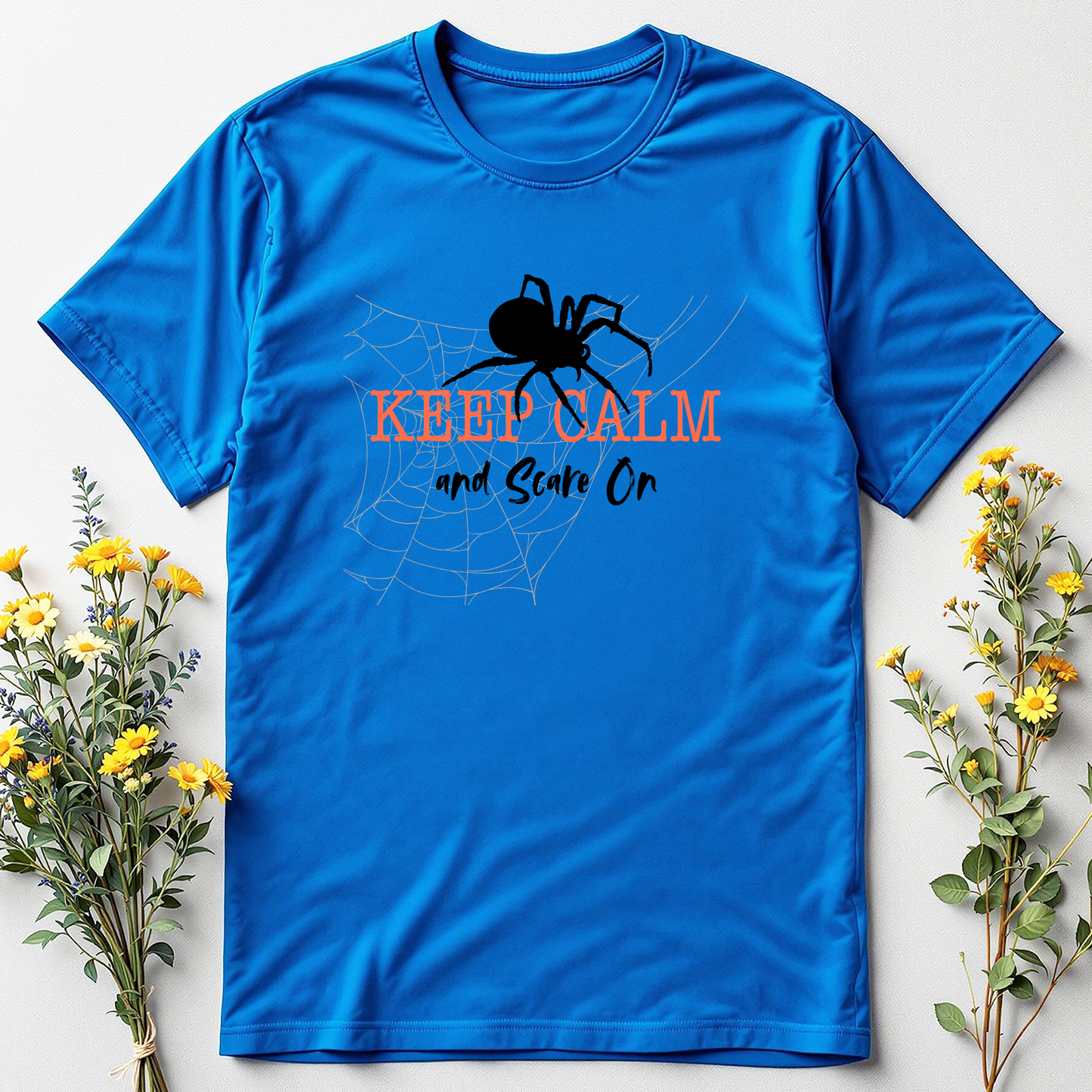 Keep Calm and Scare On Tee - Spirit-steady confidence with a spooky twist