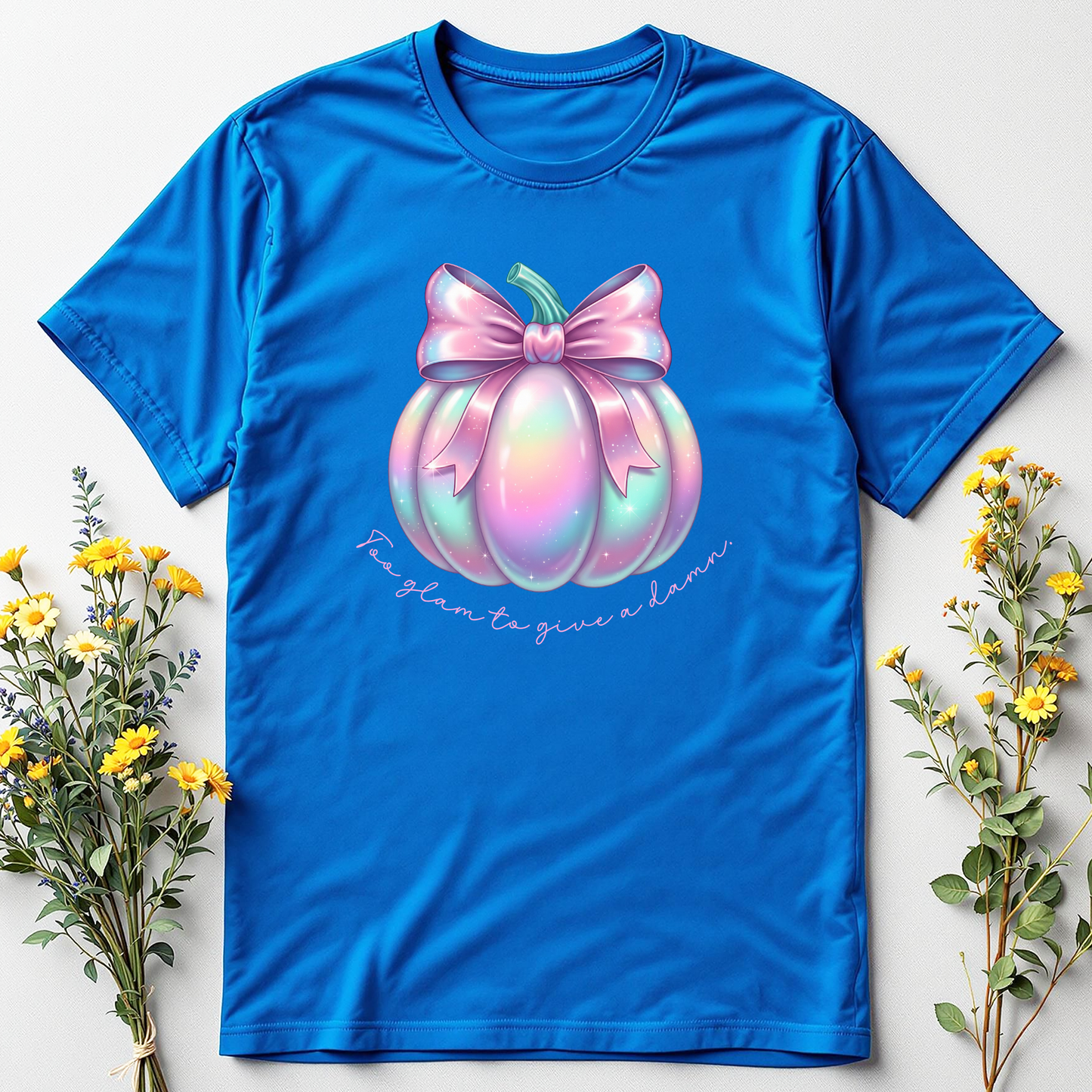Too Glam To Give A Damn Tee - Glittering defiance wrapped in pumpkin perfection