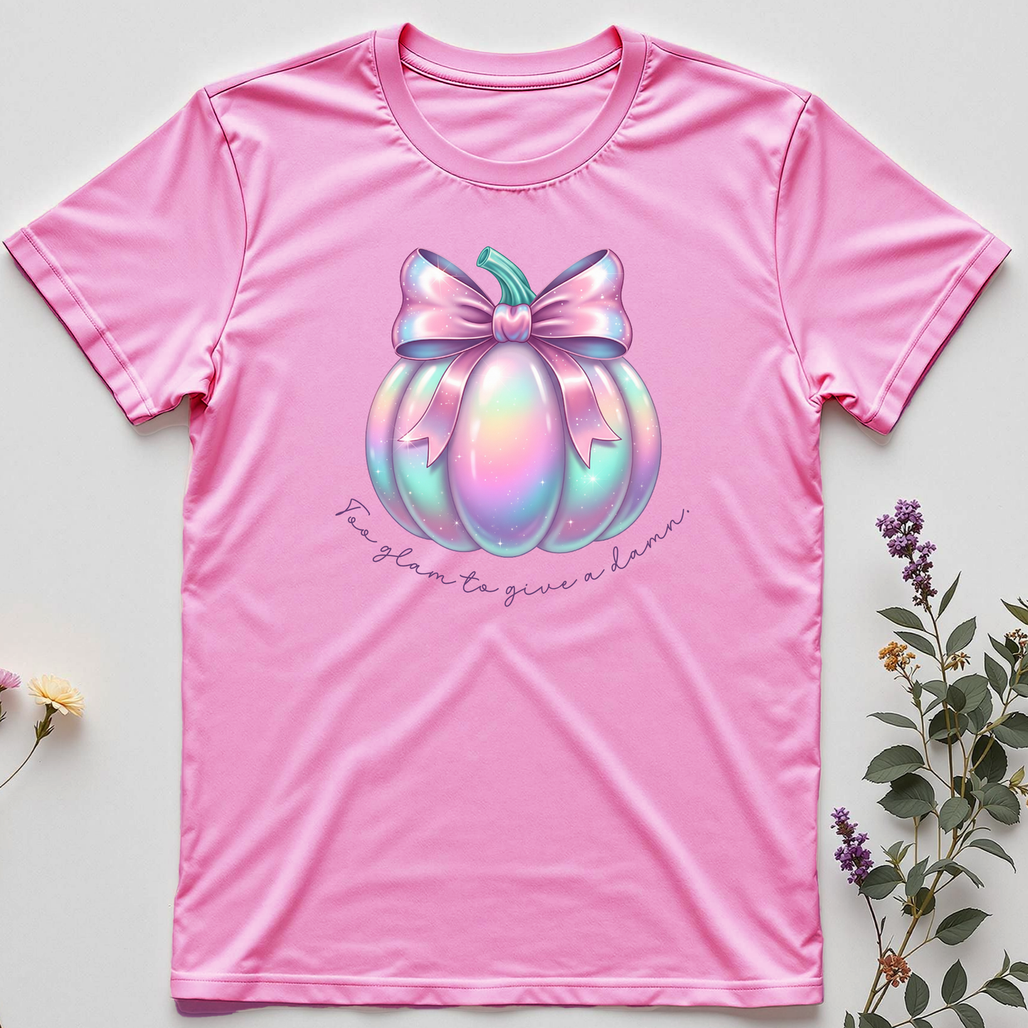 Too Glam To Give A Damn Tee - Glittering defiance wrapped in pumpkin perfection