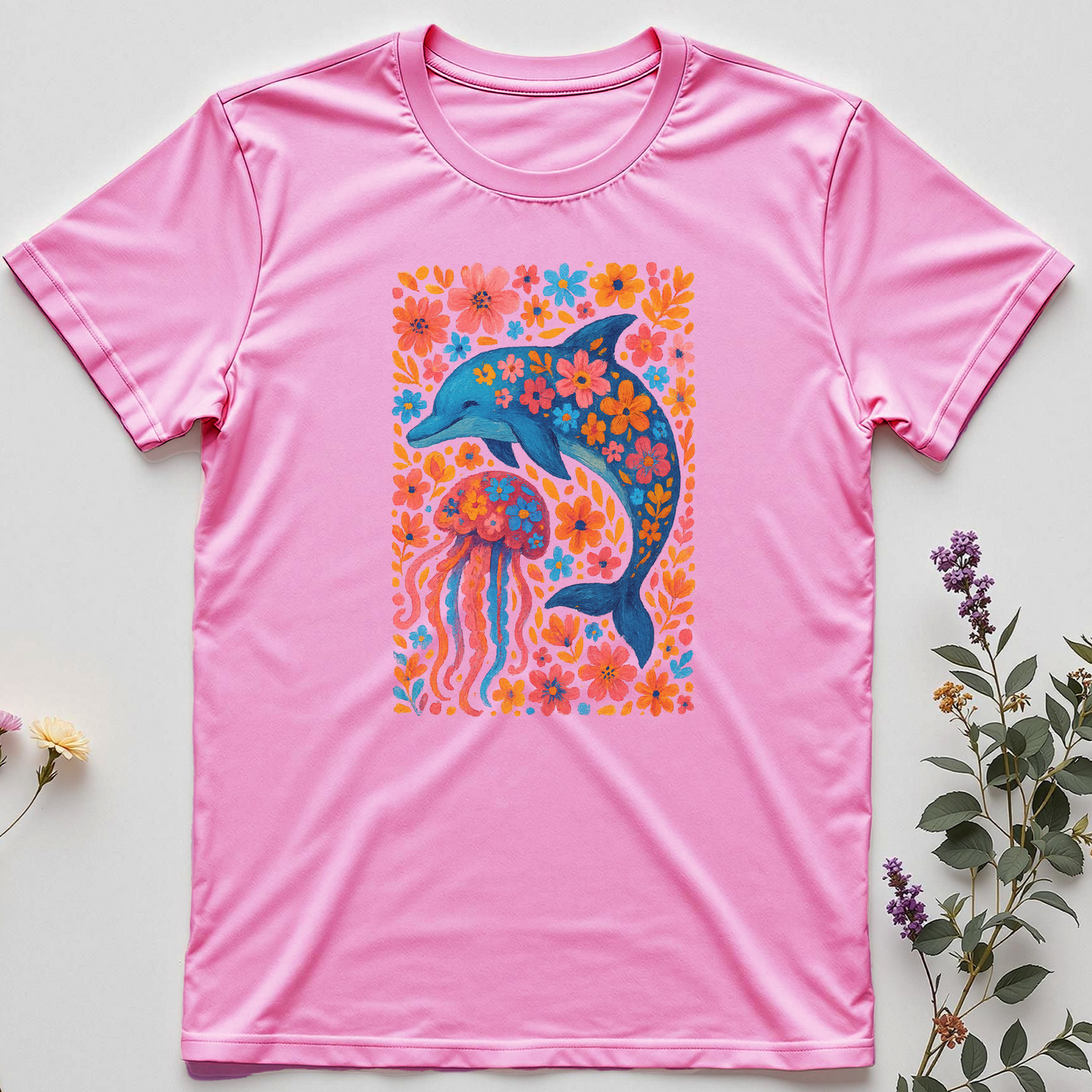 Ocean Whispers — Blooming Dolphin Tee