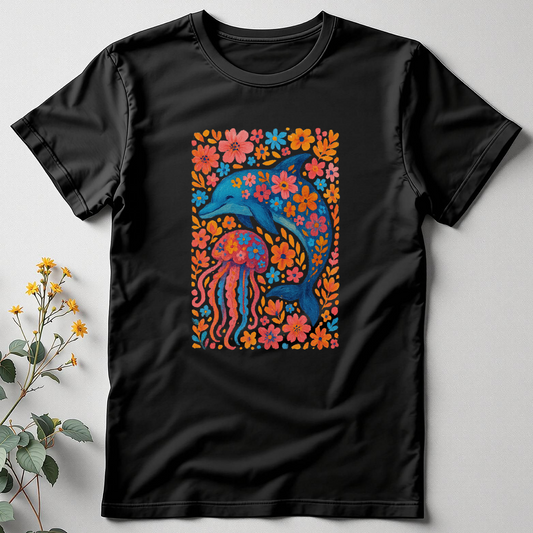 Ocean Whispers — Blooming Dolphin Tee